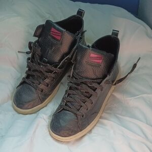 Skechers Black Leather Sneakers with Pink Accents